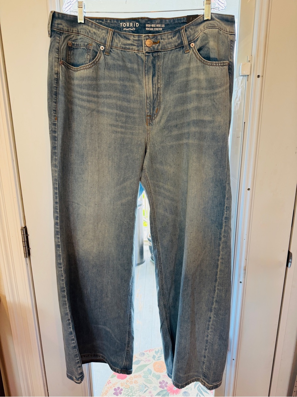 Wide Leg Diamond-Coated Jeans